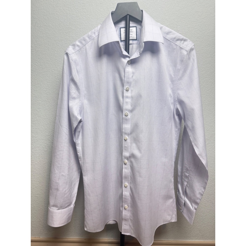 Charles Tyrwhitt Extra Slim Fit Non-Iron Dress Shirt Blue White Grid 15.5/34in
